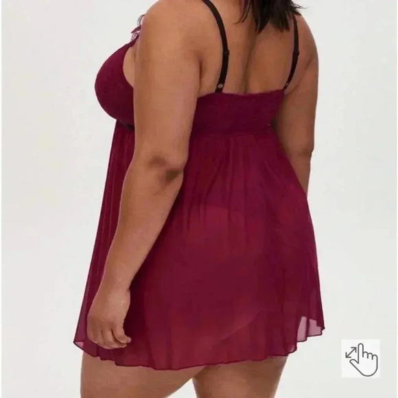 Torrid Curve Mesh Cap Sleeve Strappy Babydoll burgundy lingerie size large - Picture 2 of 7